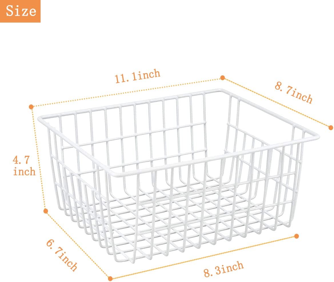 3 Pack Large Wire Baskets for Organizing 14.2'' Metal Wire Baskets with Built-in Handles, Wire Storage Basket Black Metal Freezer Organizer Wire Basket for Pantry, Cabinets, Bathroom