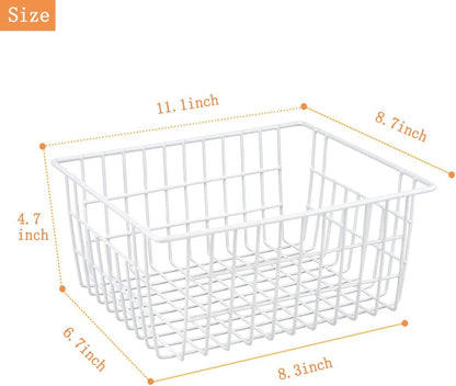 3 Pack Large Wire Baskets for Organizing 14.2'' Metal Wire Baskets with Built-in Handles, Wire Storage Basket Black Metal Freezer Organizer Wire Basket for Pantry, Cabinets, Bathroom