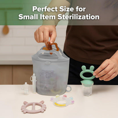 Haakaa Silicone Microwave Steamer & Steriliser Bag, 70oz/2000ml Large Capacity Reusable Steaming Bags for Baby Bottles, Breast Pump, Accessories, Pacifiers,Teethers, Great for Home&On The Go, Grey/1PC