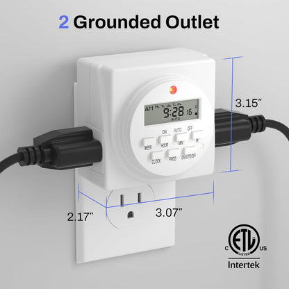 BN-LINK Indoor 7-Day Programmable Digital Timer Outlet, 2 Outlets