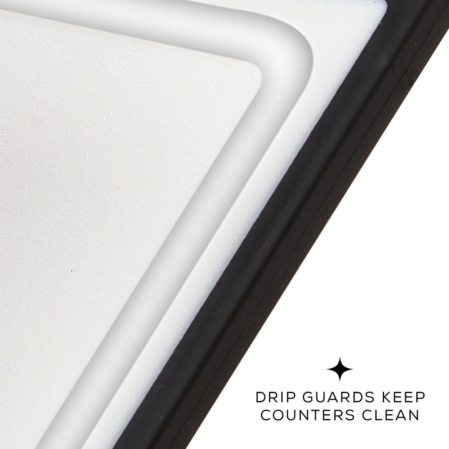 JoyJolt Plastic Cutting Board Set. White and Black Cutting Boards for Kitchen Dishwasher Safe with Handle. Non Slip Large and Small Chopping Board Set; Meat Cutting Board with Juice Groove.