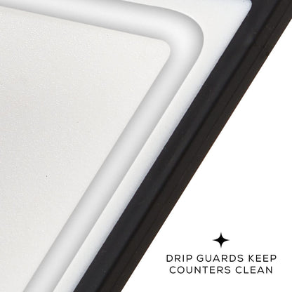 JoyJolt Plastic Cutting Board Set. White and Black Cutting Boards for Kitchen Dishwasher Safe with Handle. Non Slip Large and Small Chopping Board Set; Meat Cutting Board with Juice Groove.