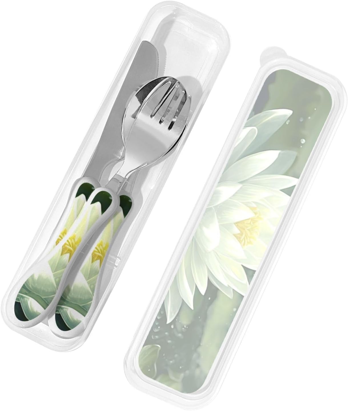 3-Piece Kids Silverware Set With Storage Case, Stainless Steel Reusable Children Safe Knife Spoon Fork Set Easter Bunny Eggs Spring Flower Rabbit Children Flatware Set For Kids Lunch Box