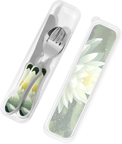 3-Piece Kids Silverware Set With Storage Case, Stainless Steel Reusable Children Safe Knife Spoon Fork Set Easter Bunny Eggs Spring Flower Rabbit Children Flatware Set For Kids Lunch Box