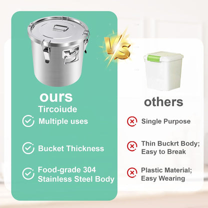 25lb Stainless Steel Containers with Lids, 12L/3.1gal 304 Stainless Steel Storage Containers, Metal Bird Seed Storage Container for Rice Flour Sugar Grain Coffee Bean Kitchen Jar