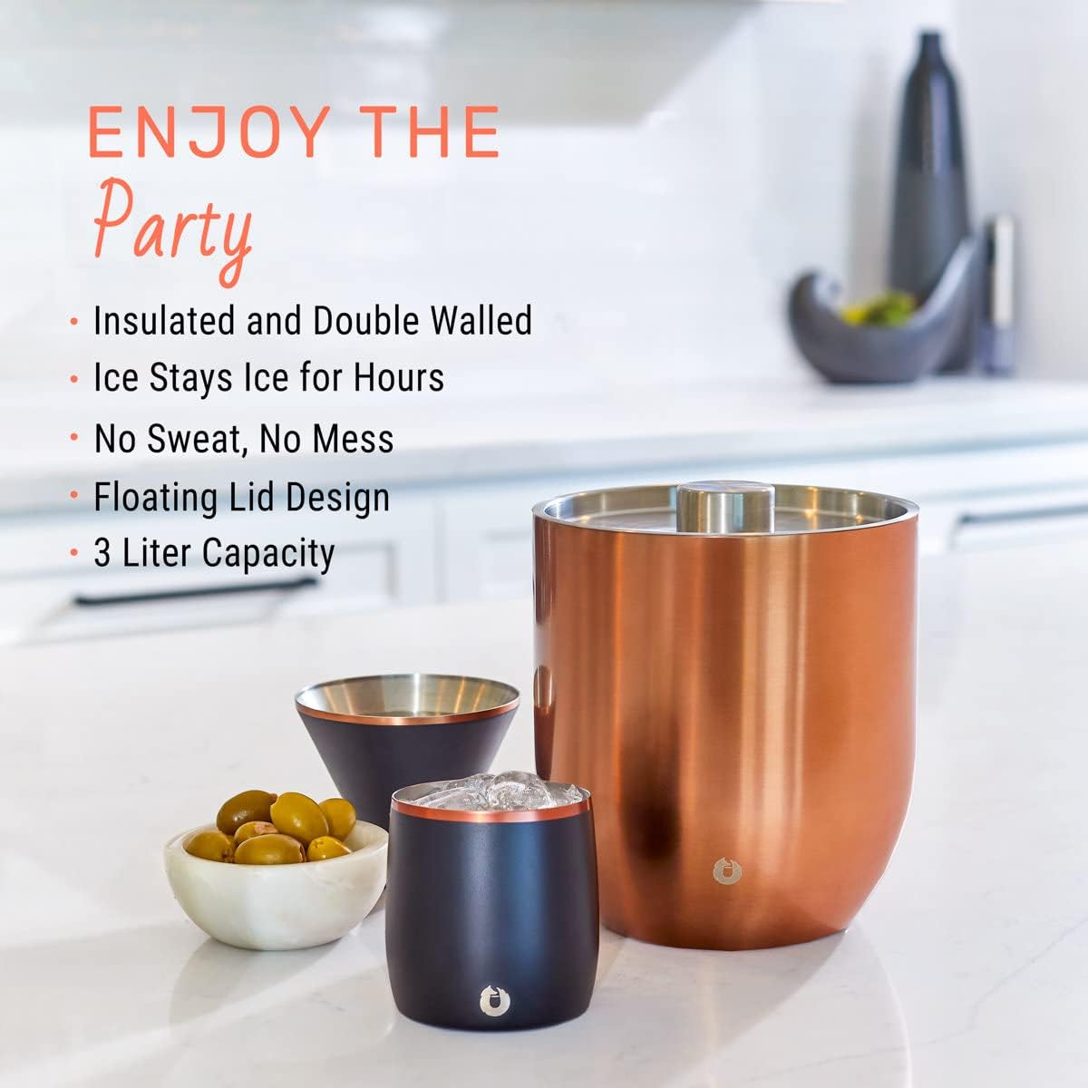 SNOWFOX Plus, Premium Vacuum Insulated Stainless Steel Ice Bucket with Lid/Scoop,Home Bar Accessories,Elegant Bartending Ice Bucket for Parties,Beautiful Outdoor Entertaining Supplies,3L,Natural Teak