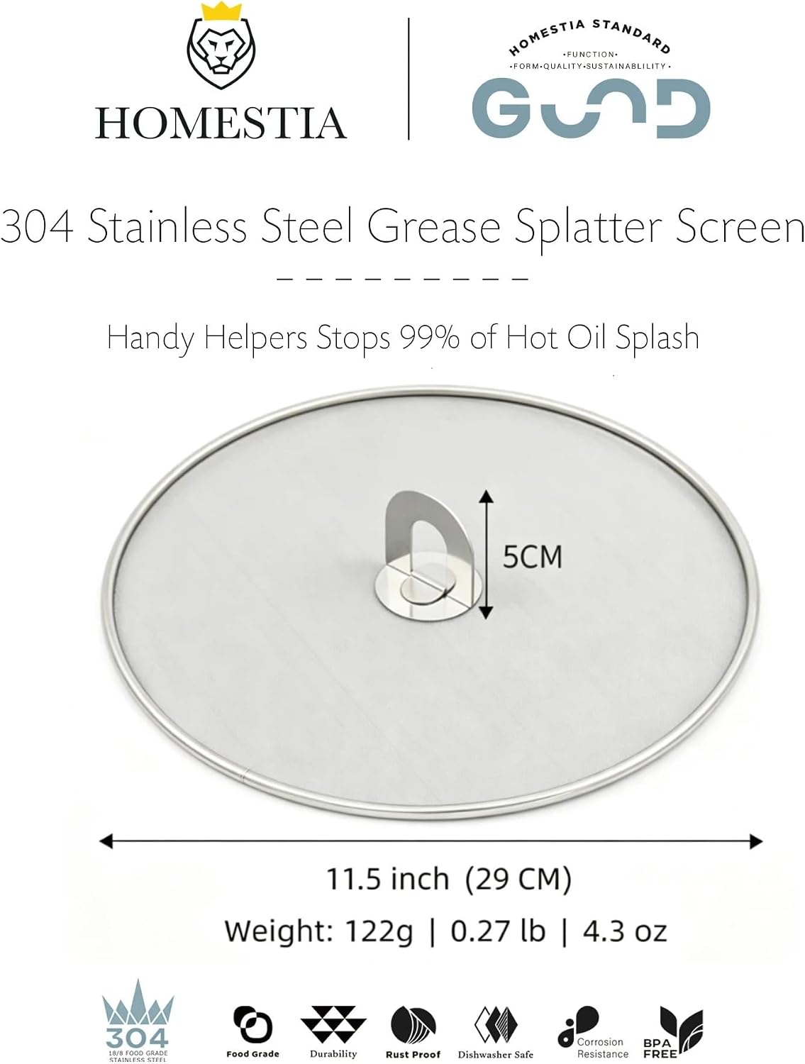 Homestia Splatter Screen for Frying Pan, 8'' Kitchen Grease Splatter Guard