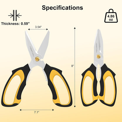 8" Sharp Heavy Duty Kitchen Scissors, Stainless Steel Food Scissors, Multi Purpose Dishwasher Safe Kitchen Shears for Food, Ideal Gift for Father's Day