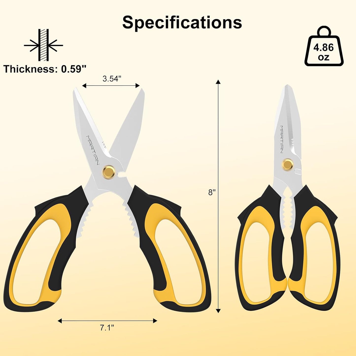 8“ Sharp Heavy Duty Kitchen Scissors, Multi Purpose Kitchen Shears for Food