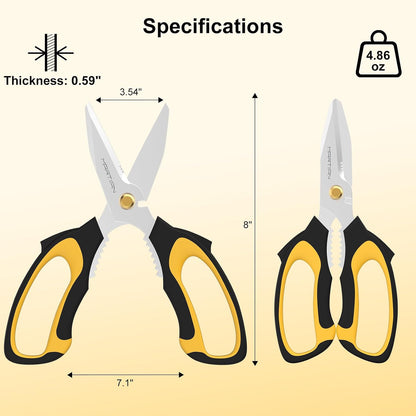 8“ Sharp Heavy Duty Kitchen Scissors, Multi Purpose Kitchen Shears for Food
