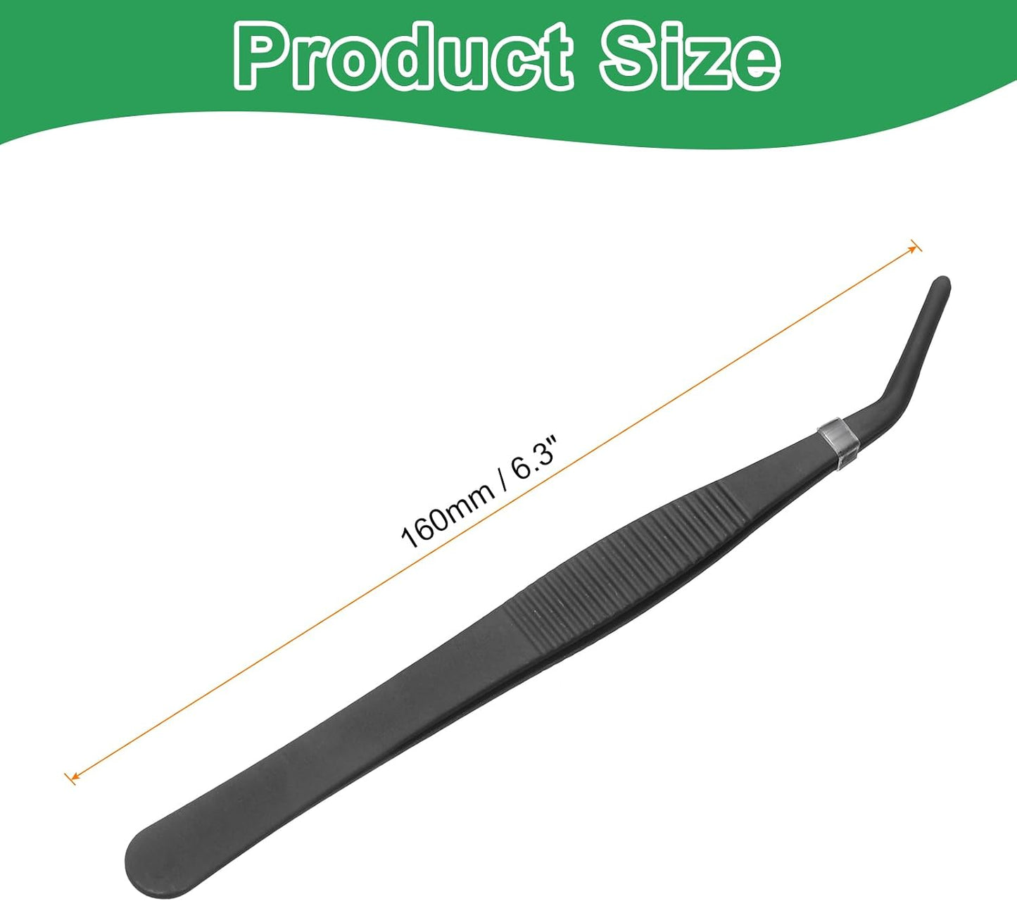 HARFINGTON Stainless Steel Tweezers 4.9 Inch Precision Tweezers with Curved Serrated Tip Multi-Purpose Kitchen Tongs for Cooking Gardening Repairing Craft, Black