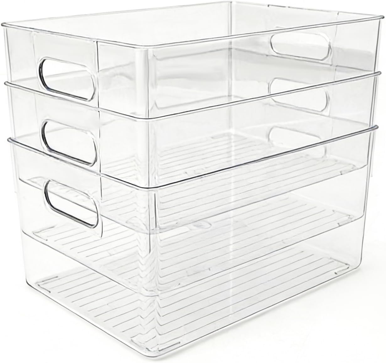 6 Pack Thick Clear Stackable Storage Bins, Cabinet Organizer, Plastiic Containers with Handle for Kitchens, Bathrooms and Fridge and Desktop
