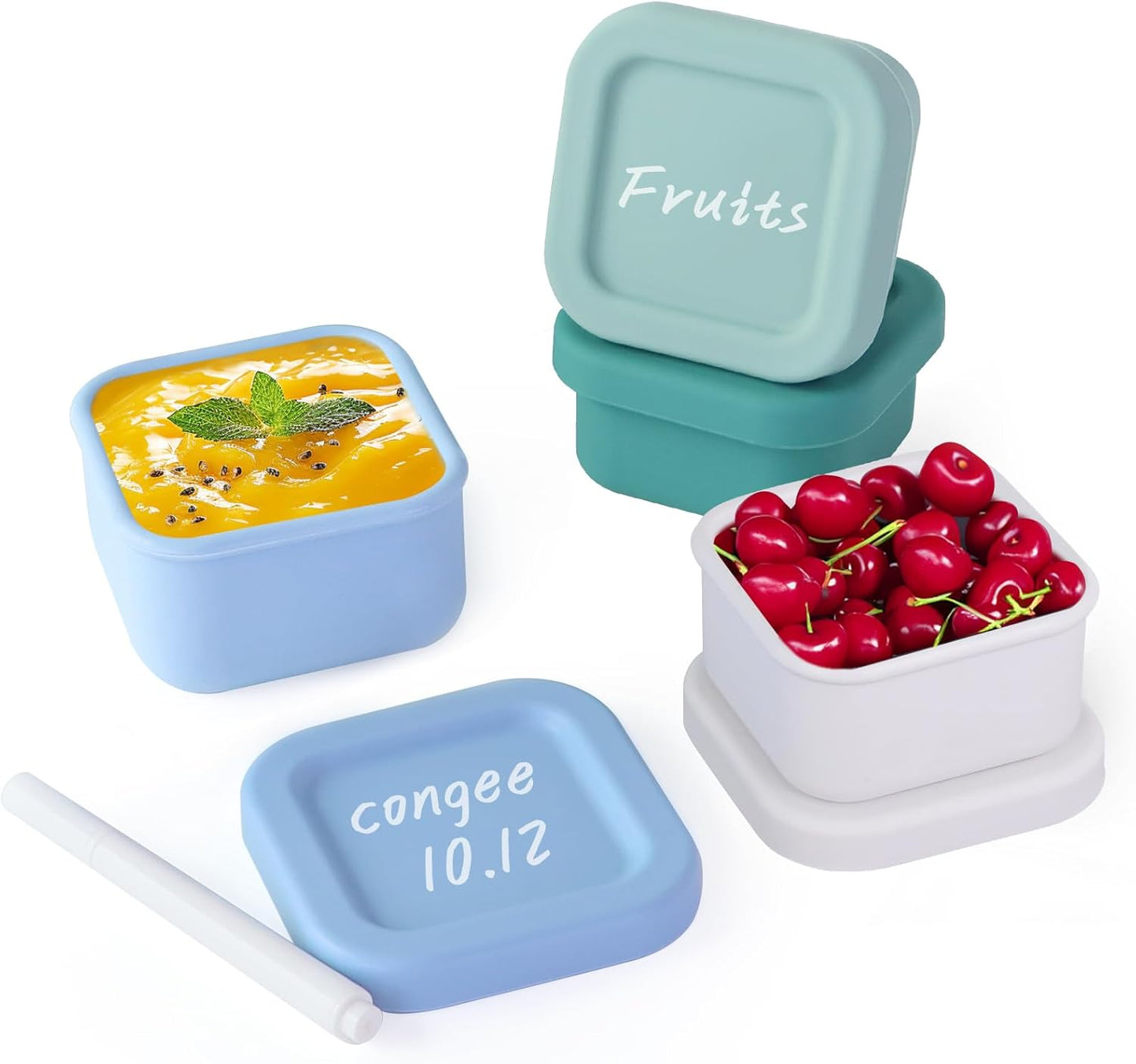 Finorder 6 Pack 3.5 oz Silicone Food Storage Containers Leak Proof Food Snack Storage Cubes,Reusable Small Containers with Lids Freezer Dishwasher Safe Lunch Box for Picnic, Gym, Work