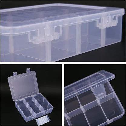 2 Pcs 8 Grids Clear Organizer Box Plastic Storage Container with Adjustable Dividers for Electronics Jewelry Beads Art DIY Crafts Fishing Small Parts