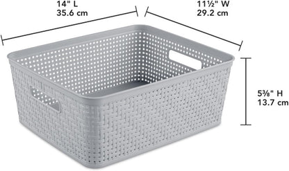 Sterilite 6-Pack Tall Basket, Woven Plastic Storage Baskets for Organization, Cement - Organizing Bin Containers with Handles for Bedroom, Bathroom, Dorm, and Closet