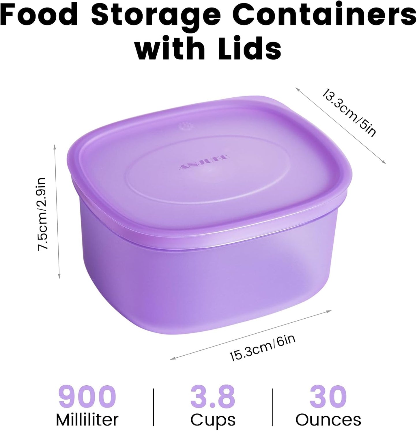 7-Piece Meal Prep Containers — 3.75-Cup Reusable Airtight Plastic Food Storage Containers with Lids, BPA-Free, Microwave/Freezer/Fridge Safe, Stackable Lunch & Leftovers Organizer(900ml)