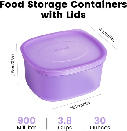 7-Piece Meal Prep Containers — 3.75-Cup Reusable Airtight Plastic Food Storage Containers with Lids, BPA-Free, Microwave/Freezer/Fridge Safe, Stackable Lunch & Leftovers Organizer(900ml)