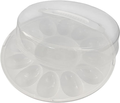 Deviled Egg Carrier with Lid 12-Slot Tray 10.375” Round BPA-Free Plastic with Handle – Freezer-Safe Egg Holder for Transport & Storage