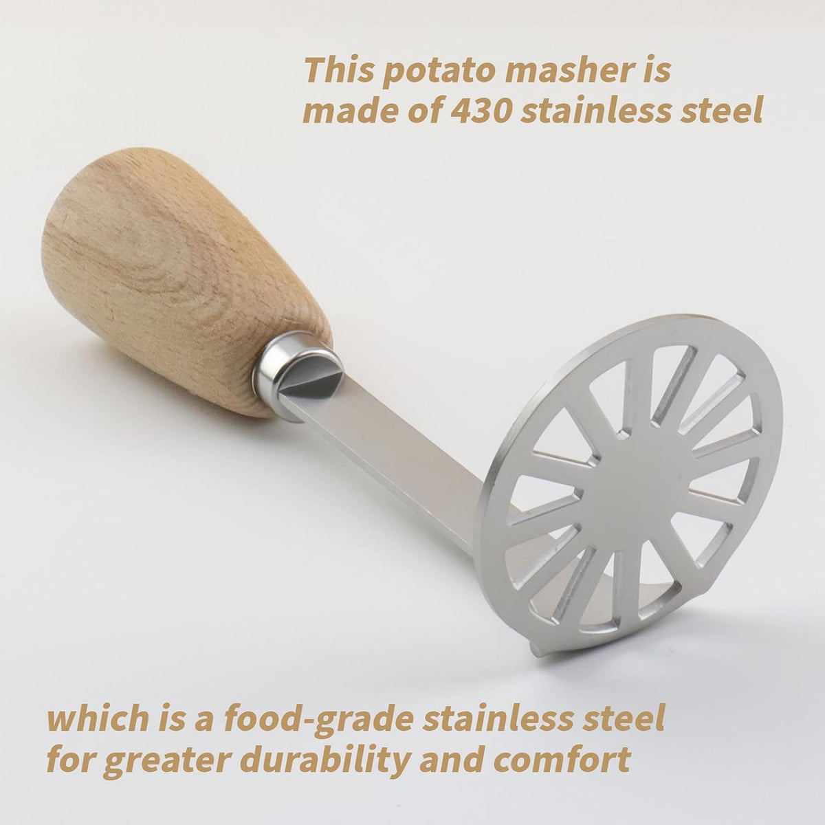 5.9" Mini Potato Masher,Avocado Masher with Wood Non Slip Handle
