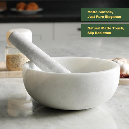 Koville Luxury Marble Mortar and Pestle Set, 7"-4cups Grinder Bowl for Guacamole, Salsa, Pill Crusher, Spice, Herb, Garlic, Nut, Heavy Duty Grinder for Kitchen