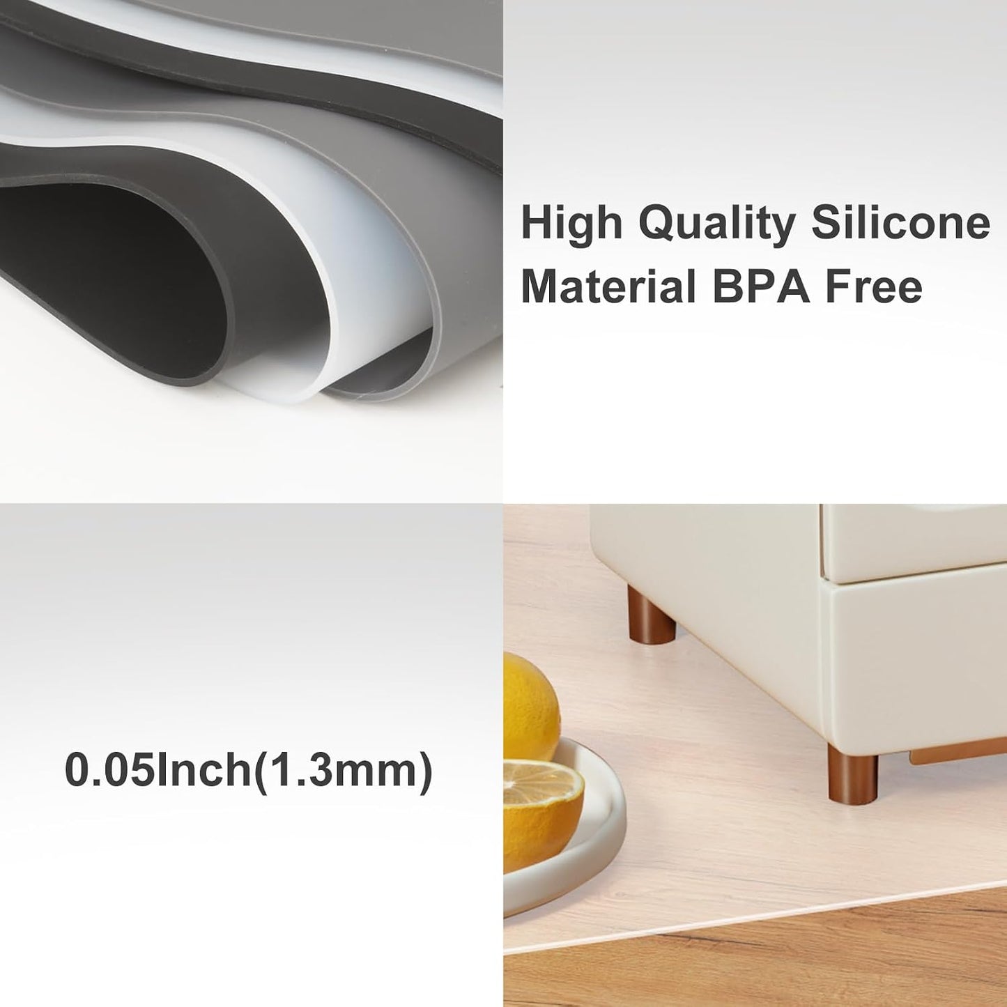 Silicone Mats for Kitchen Counter, Treerit 47.24"x 23.62" Extra Large Silicone Mat, Non-slip Heat Resistant Kitchen Counter Mat, Quartz Countertop Protector, Shipped Rolled Up, No Creases, Gray
