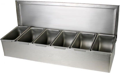 TrueCraftware- 5 Compartment Stainless Steel Condiment Bar (Open Bottom)- Condiment Dispenser Serving Container Garnish Tray Bar Caddy Condiment Server Caddy Garnish Holder for Home Work Restaurant