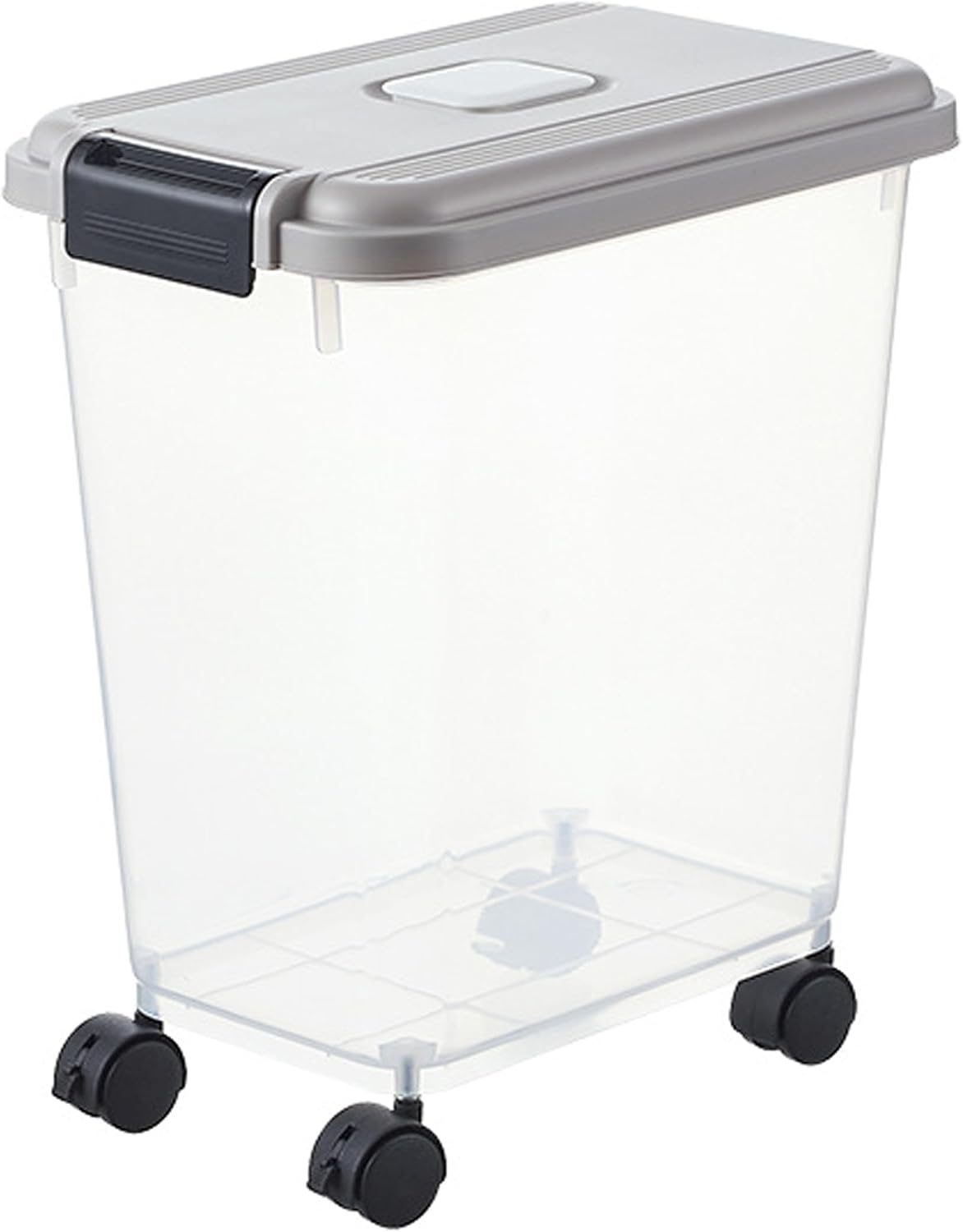 Pet Food Storage, Airtight Seal Large Pet Food Storage Container with Lockable Wheels, Transparent Bin - Gray (35lbs Rice/25lbs Flour) + Measuring Cup