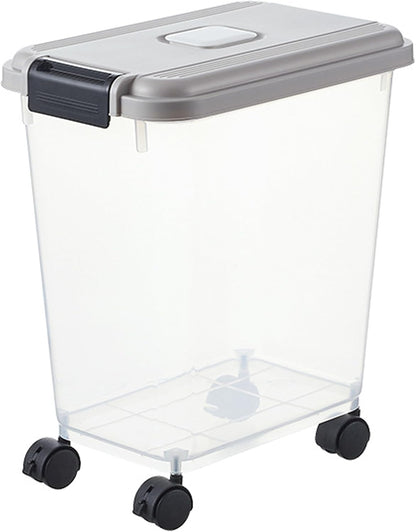 Pet Food Storage, Airtight Seal Large Pet Food Storage Container with Lockable Wheels, Transparent Bin - Gray (35lbs Rice/25lbs Flour) + Measuring Cup