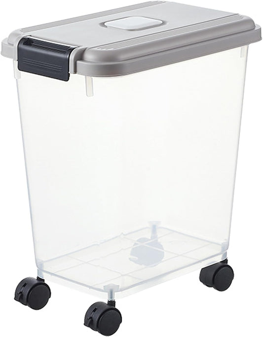 Pet Food Storage, Airtight Seal Large Pet Food Storage Container with Lockable Wheels, Transparent Bin - Gray (35lbs Rice/25lbs Flour) + Measuring Cup