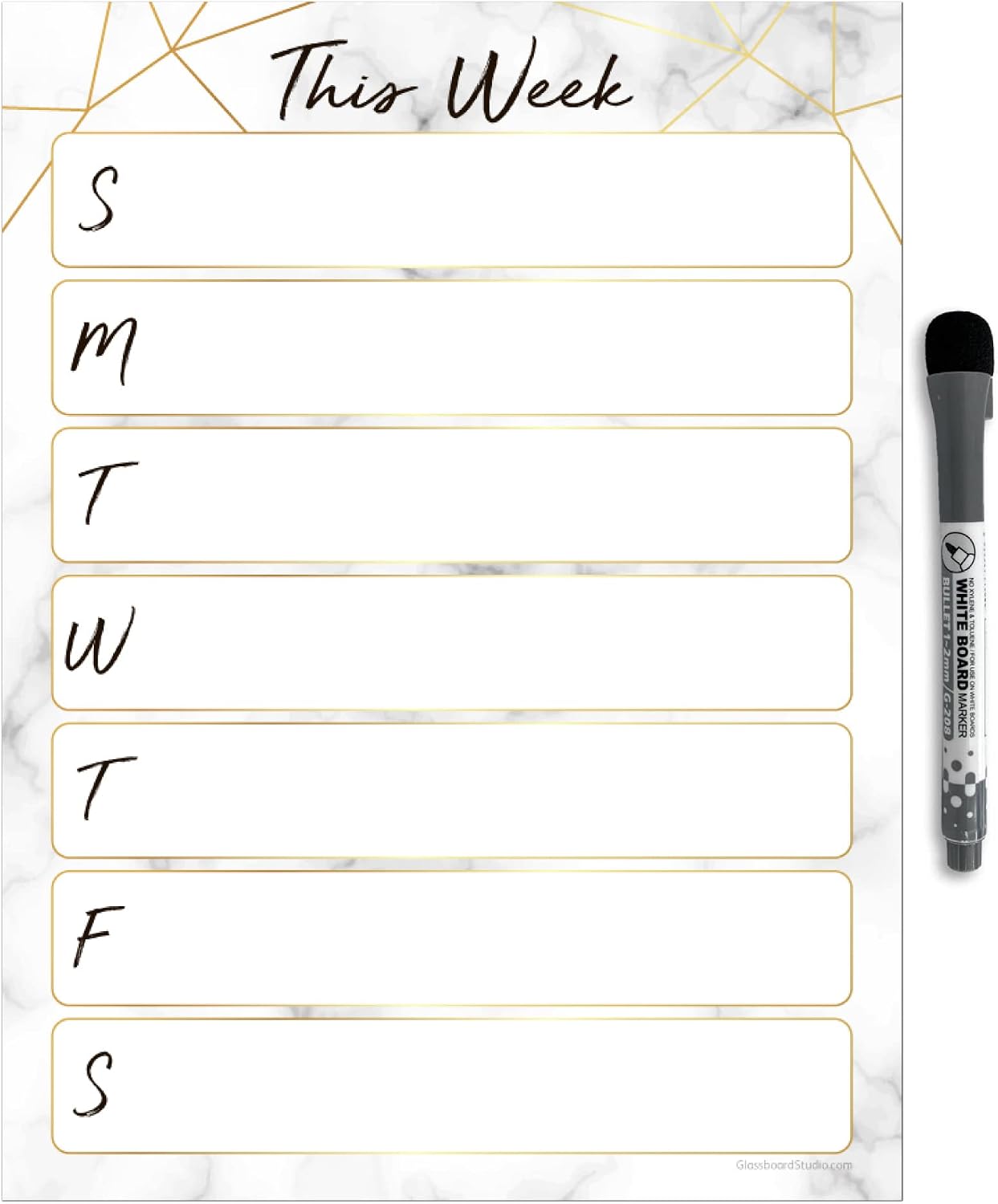 Dry Erase Weekly Calendar Planner Sticker Decal | Removable & Reusable | Magnetic Fine-Tip Marker Included (6 x 9 inches, White)