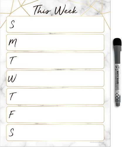 Dry Erase Weekly Calendar Planner Sticker Decal | Removable & Reusable | Magnetic Fine-Tip Marker Included (6 x 9 inches, White)