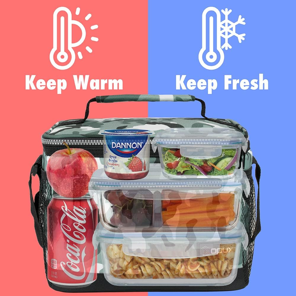 opux Insulated Lunch Box Men Women, Lunch Bag for Work School, Leakproof Soft Cooler Tote Adult, Large Lunch Pail Kids Boys Girls, Picnic Beach Food Bag with Shoulder Strap, Purple Floral