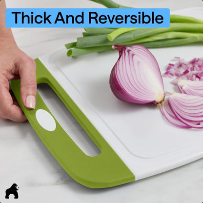 GORILLA GRIP BPA-Free Reversible Kitchen Cutting Board Set of 3, US Designed, Nonporous, Juice Grooves Catch Liquid, Slip Resistant Border, Dishwasher Safe, Durable Large Food Chopping Boards, Black