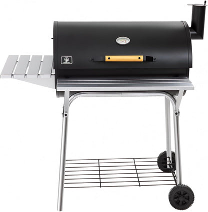 Barrel Charcoal Grill, Outdoor BBQ Smoker, 737 Sq. In. Cooking Area, Adjustable Charcoal Pan, Warming Rack, Front & Side Table, Storage Shelf, Enameled Steel Wire, Backyard, Patio (Large)