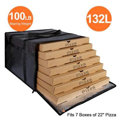 Insulated Food Delivery Bag, XXXL Insulated Reusable Grocery Cooler/Hot Bags, Tote Bag for Shopping/Travel/Doordash, Catering Bag Doordash 22x14x13, Black, 1-Pack