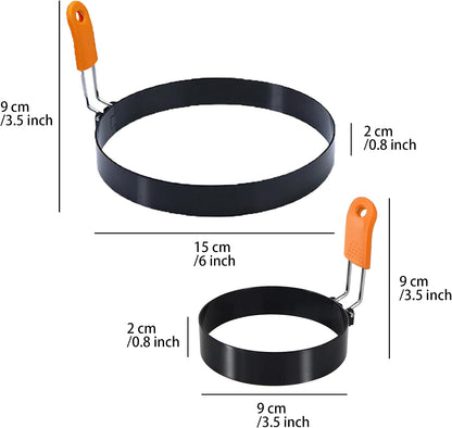 3.5" Egg Rings Set of 4 with Silicone Handle, Large Ring for Frying Eggs, Round Mold for English Muffins - Griddle Cooking Shaper for Indoor Camping Breakfast Sandwiches w/Silicone Oil Brush