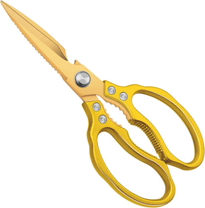 CGBE Kitchen Scissors, Multi-Purpose Kitchen Shears, Heavy Duty Dishwasher Safe Food Scissors for Chicken, Poultry, Fish, Meat & Herbs with Non-Slip Grips - Sliver