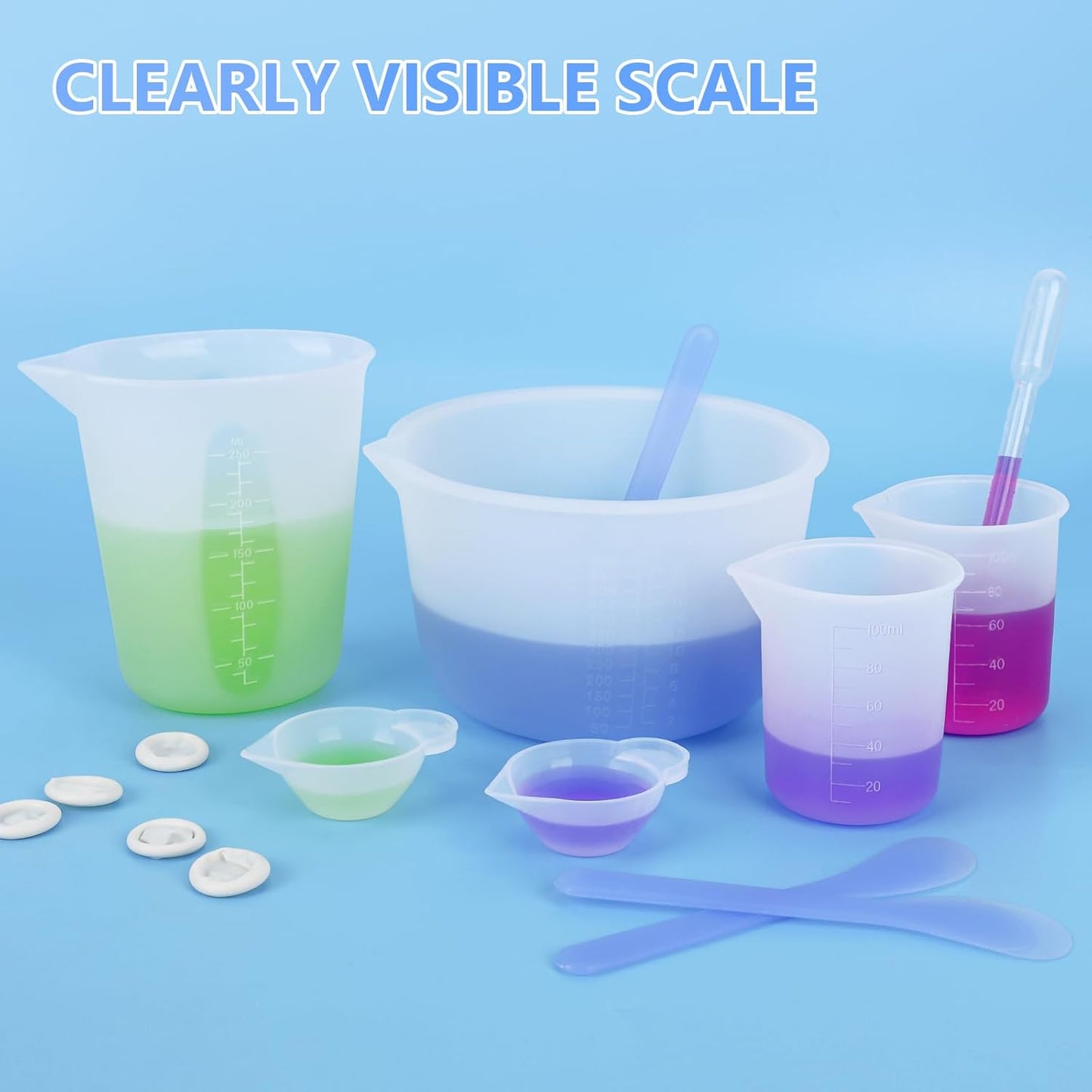 KISREL Silicone Measuring Cups for Resin, Resin Supplies with 600&100ml Cups, Resin Mixing Cups, Silicone Stir Sticks, Epoxy Mixing Cup