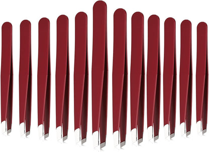 Mudder 12 Pcs Eyebrow Tweezers Set for Facial Hair Stainless Steel Slanted Tip Tweezers in Bulk for Men and Women(Silver)