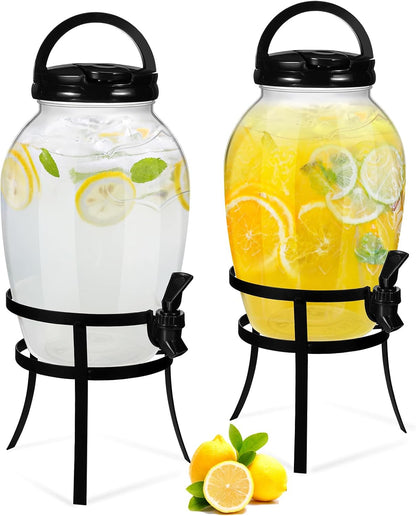 Havawish 2 Pack 1.16 Gallon Drink Beverage Dispenser with Stand for Parties Plastic Water Lemonade Juice Dispenser with Spigot and Lid for Countertop Weddings(Gold)