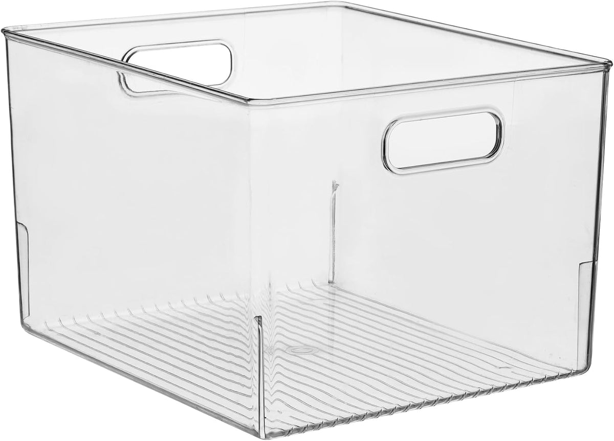 iDesign Storage Bin with Handles, 12" x 10" x 8", Clear | For Kitchen, Pantry, Cabinet, Nursery, Crafts