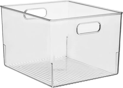 iDesign Storage Bin with Handles, 12" x 10" x 8", Clear | For Kitchen, Pantry, Cabinet, Nursery, Crafts