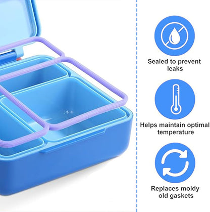 4 pack Lid Seal Gasket For OmieBox,Fit Seal Replacement for Kids Bento Box,Made from Food-Safe Silicone Rubber,Essential Lunch Bento Box Accessories for Kids,Ensures Leak-Proof Freshness(Blue&Purple)