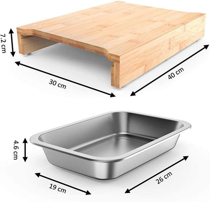 Bamboo Cutting Board by Ecozoi with 2 Slide Out Drawers. Keep Meal Prep Organized With Organic Bamboo Wooden Chopping Station. Non-Slip Butcher Block with Juice Groove for Easy Cleaning