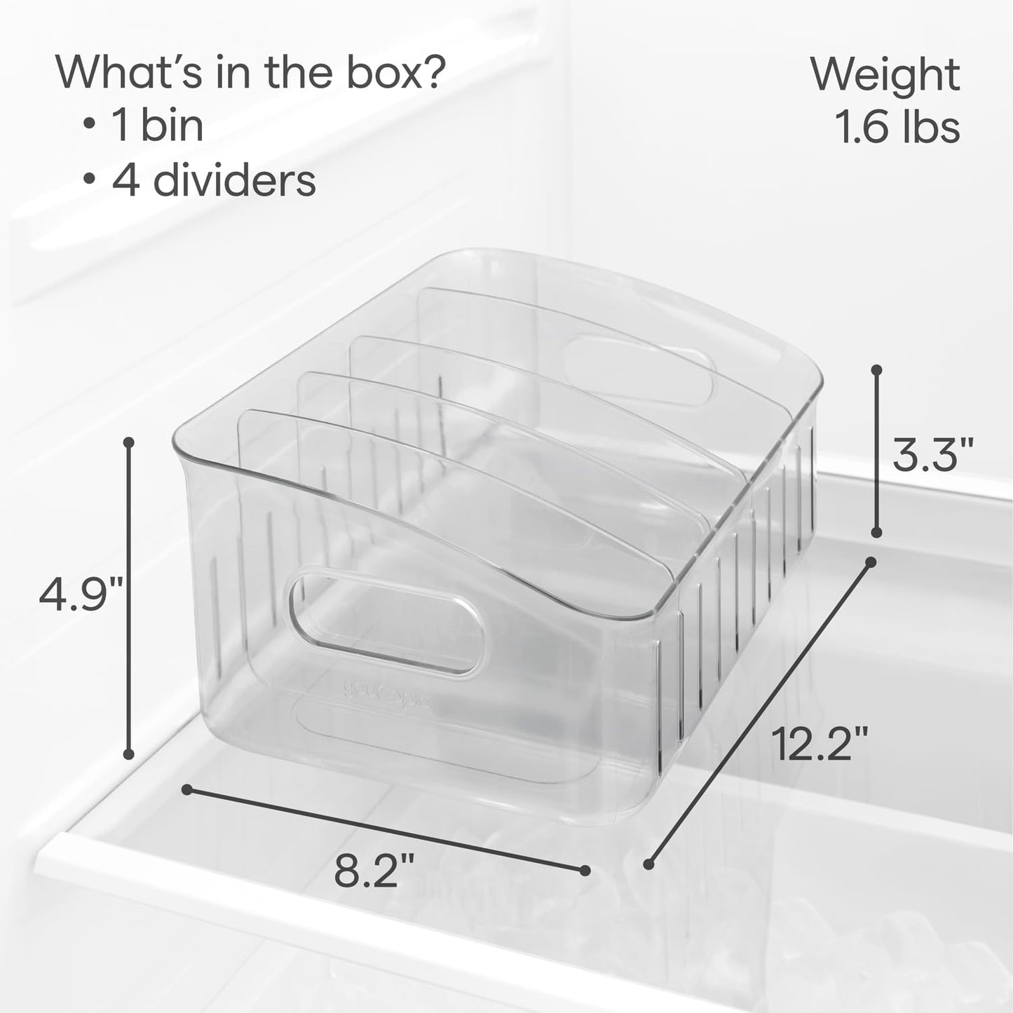 YouCopia FreezeUp Freezer Bin 12", BPA-Free Fridge Organizer with Adjustable Dividers and Handle for Frozen Food and Leftovers