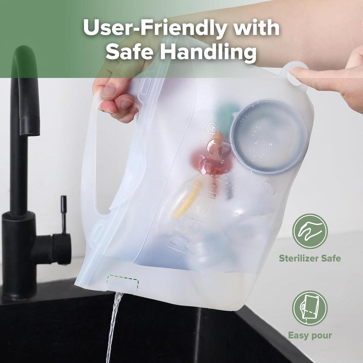 Haakaa Silicone Microwave Steamer & Steriliser Bag, 70oz/2000ml Large Capacity Reusable Steaming Bags for Baby Bottles, Breast Pump, Accessories, Pacifiers,Teethers, Great for Home&On The Go, Grey/1PC