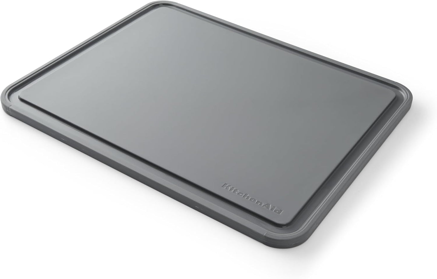 KitchenAid Classic Plastic Cutting Board with Perimeter Trench and Non Slip Edges, Dishwasher Safe, 12 inch x 18 inch, Gray