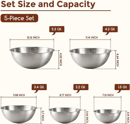 Gronivex Stainless Steel Mixing Bowls Set, (1.5, 2.2 & 3.4 Qt)