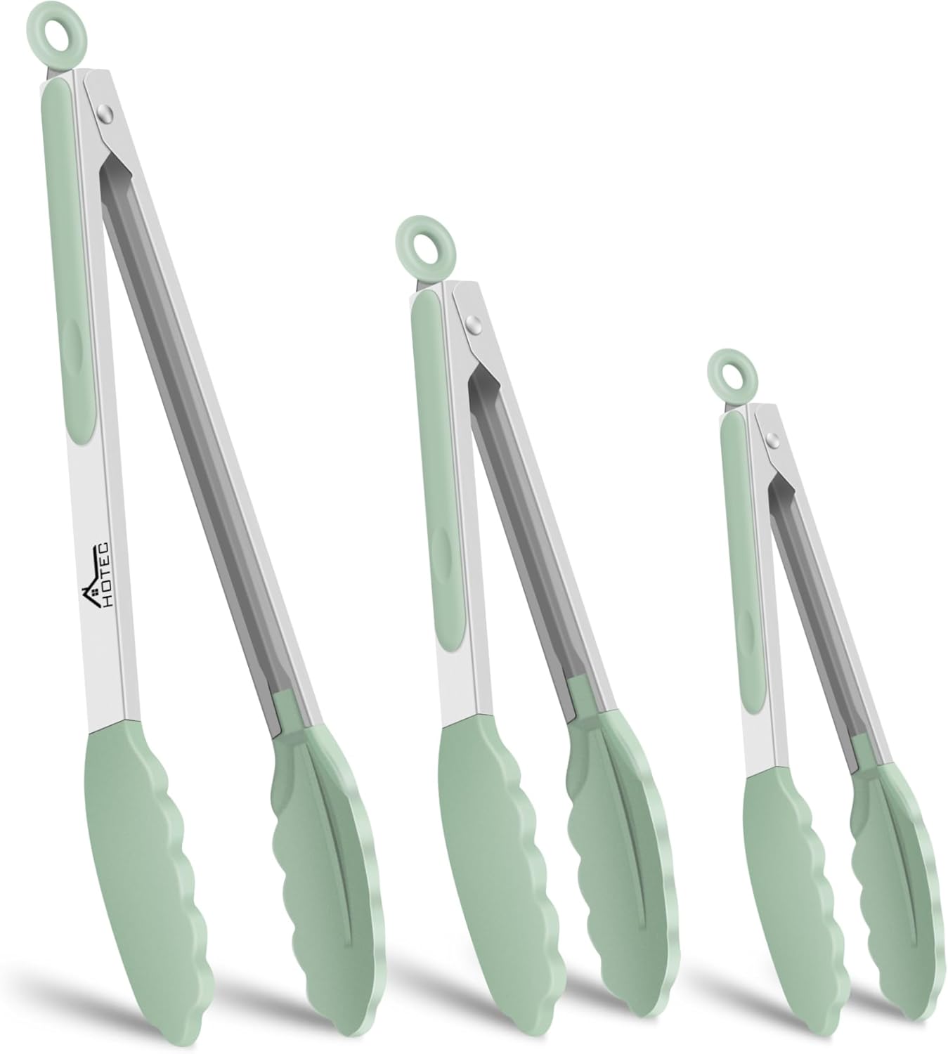 HOTEC Premium Stainless Steel Locking Kitchen Tongs with Silicon Tips, Set of 2-9" and 12"