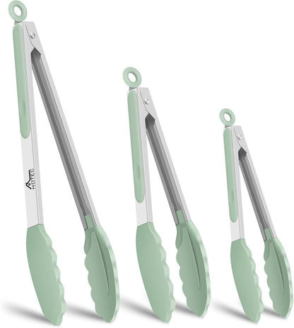 HOTEC Premium Stainless Steel Locking Kitchen Tongs with Silicon Tips, Set of 2-9" and 12"